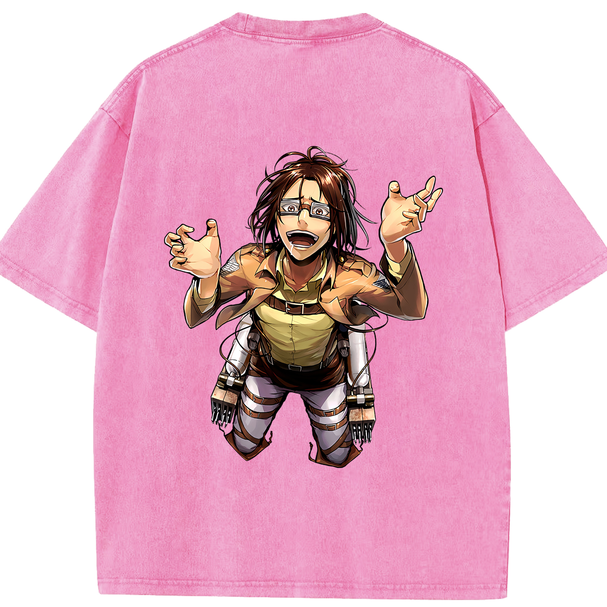 （画像用） 進撃の巨人 ハンジ·ゾエ Attack on Titan Hanji Zoe 綿100% ヴィンテージ風 半袖Tシャツ（背面プリント）